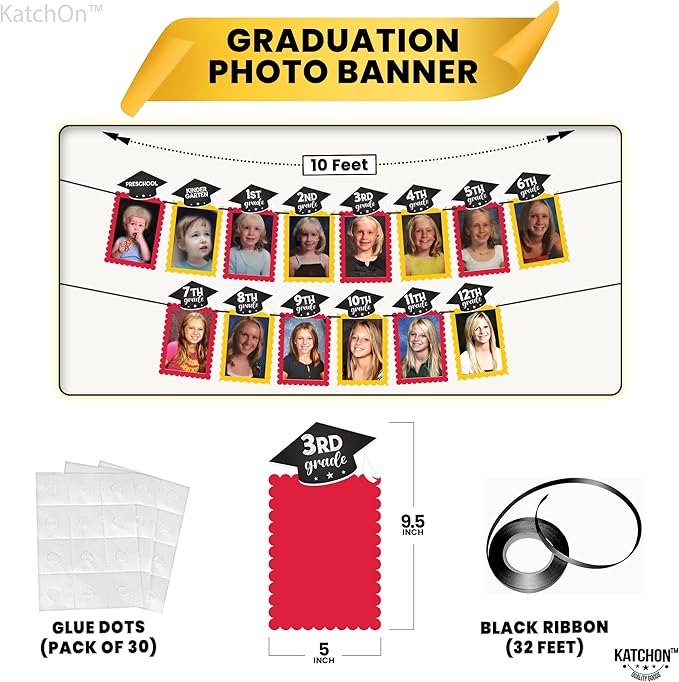 KatchOn, K-12 Graduation Photo Banner 5x7 - Large, 10 Feet | graduation Picture Banner for Yellow and Red Grad Party Decorations 2025 | Grad Backdrop for Graduation Decorations 2025
