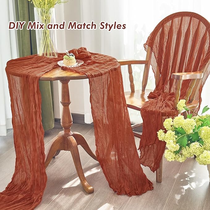 IVAPUPU 2 Pcs Cheesecloth Fall Table Runner - 10ft Terracotta Boho Gauze Cheese Cloth Table Runner for Baby Shower Decoration Wedding Party Summer Garden Farmhouse