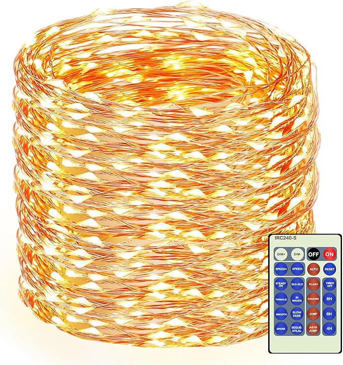 Decute 300Led 99FT Copper Wire Christmas Fairy String Lights Dimmable with Remote Control Starry Lights with UL Cerficated Decorative for Party Wedding Bedroom Yard Christmas Tree Warm White