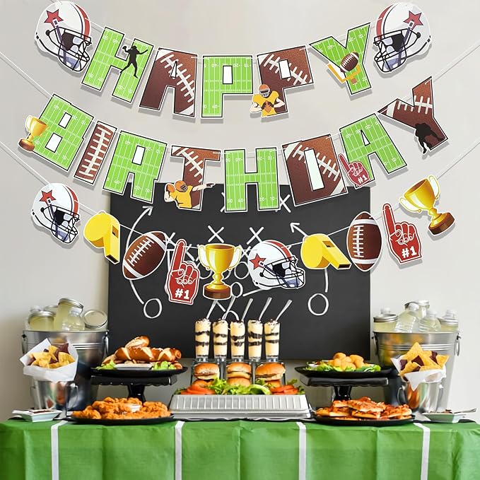 SUNBEAUTY Football Happy Birthday Banner Football Birthday Party Decorations Football Themed Party Supplies Bowl Game Sport Themed Happy Birthday Banner | Pre-Strung