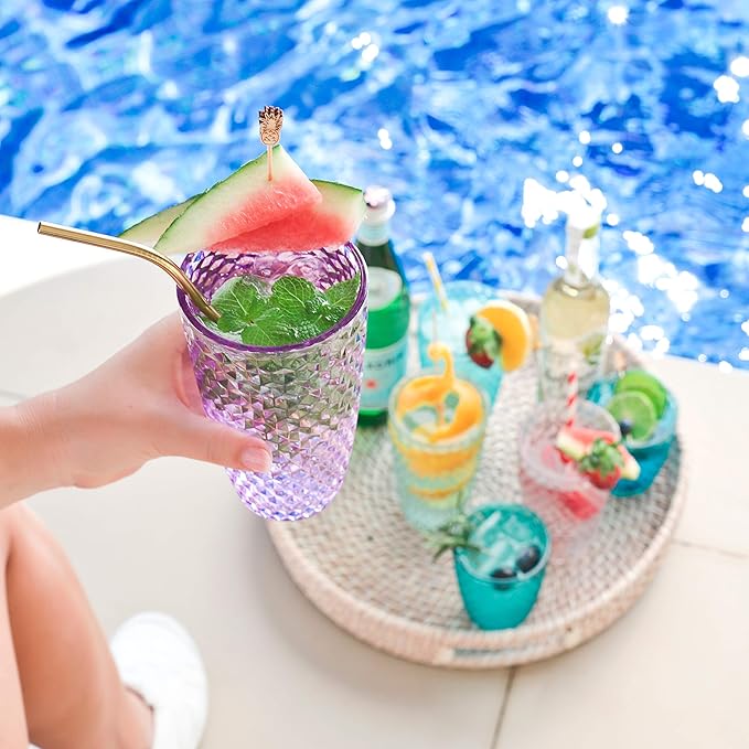 BELLAFORTE Shatterproof Tritan Plastic Tall Tumbler, 19oz Drinking Glasses Set of 4 - Laguna Beach Unbreakable Outdoor Drinkware for Party, Poolside, Indoor Use - Dishwasher Safe, BPA Free - Purple