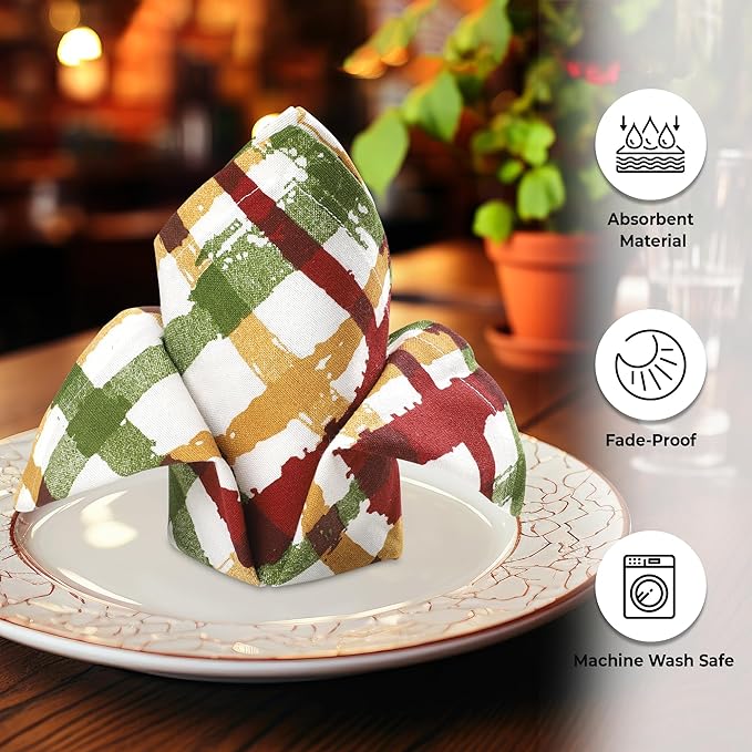Urban Villa Cloth Napkins Autumn Prints Dinner Napkins Set of 12 20X20 100% Cotton Absorbent Washable Durable Reusable Cloth Napkins Ideal for Farmhouse Party Thanksgiving Harvest Fall Dinner Napkins