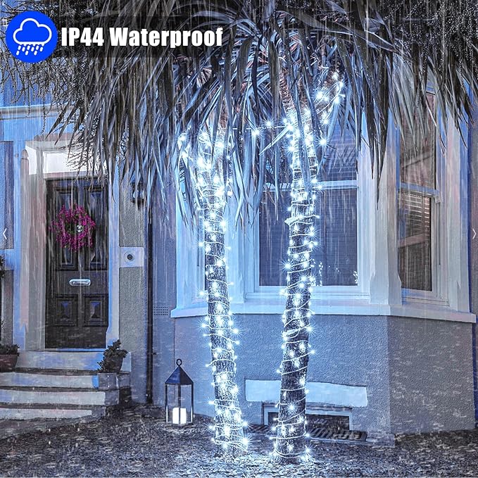 100ft White Christmas Lights Outdoor 300 LED String Lights Indoor Clear Wire Waterproof, 8 Modes Connectable Twinkle Fairy String Lights Plug in for Outside Room Bedroom Party Wedding Decorations
