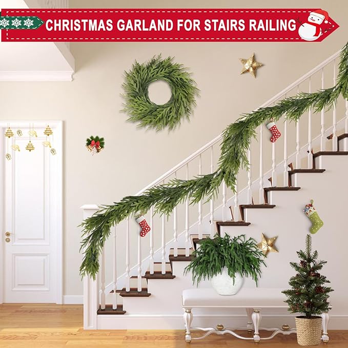 6 Ft Realistic Christmas Garland,Natural Droopy,Soft Bendable Cedar Garland, Lifelike Garland Christmas Decorations,Christmas Garland for Mantle Table Fireplace Stairs Christmas Decorations Indoor