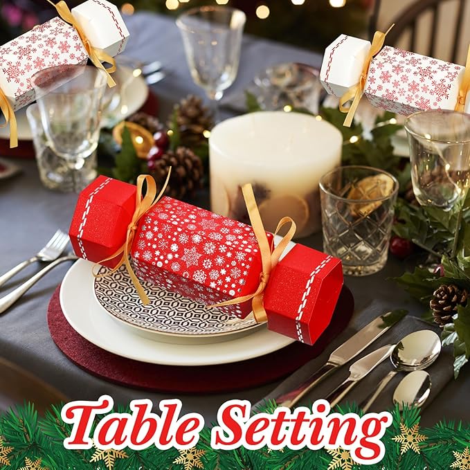 Xinnun 50 Packs Christmas Cracker Kit No Snap Xmas Party Table Favors Snowflake Reindeer DIY Christmas Party Cracker Candy Boxes for Holiday Dinner Decoration Gift (Warm Style)