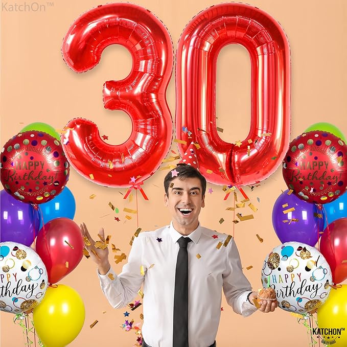 KatchOn, Red 30 Balloon Numbers - Giant 40 Inch | Red 30th Birthday Balloons for Her | Number 30 Balloons for Birthday | 30 Balloon Numbers for 30th Decorations for Her | 30th Anniversary Decorations