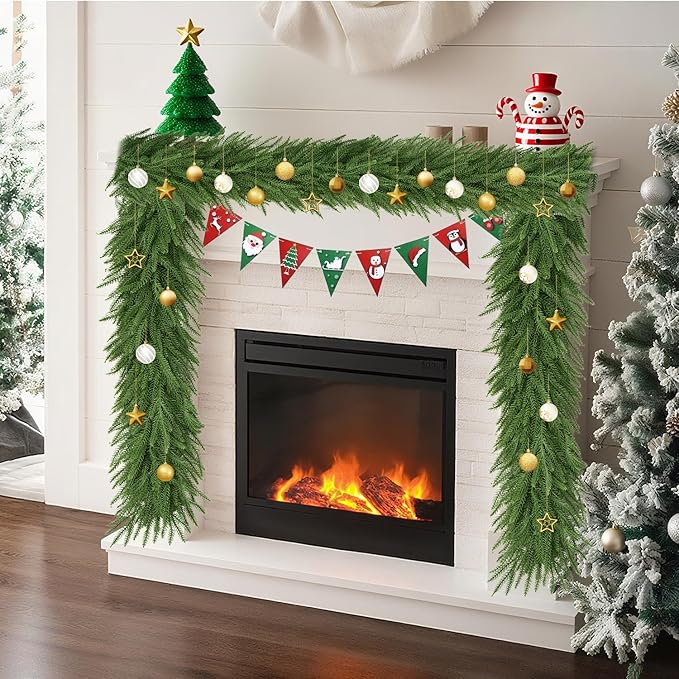 2 Pcs 6 Ft Norfolk Pine Garlands,Artificial Real Touch Christmas Greenery Garland Faux for Mantle, Table,Sairs,Wall,Indoor,Outdoor Christmas Decorations Holiday Xmas-Green