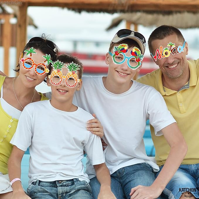 KatchOn, Luau Glasses for Luau Party Decorations - Pack of 12 | Luau Photo Booth Props, Hawaiian Party Decorations | Hawaiian Photo Booth Props, Aloha Party Decorations | Hawaiian Glasses Decorations