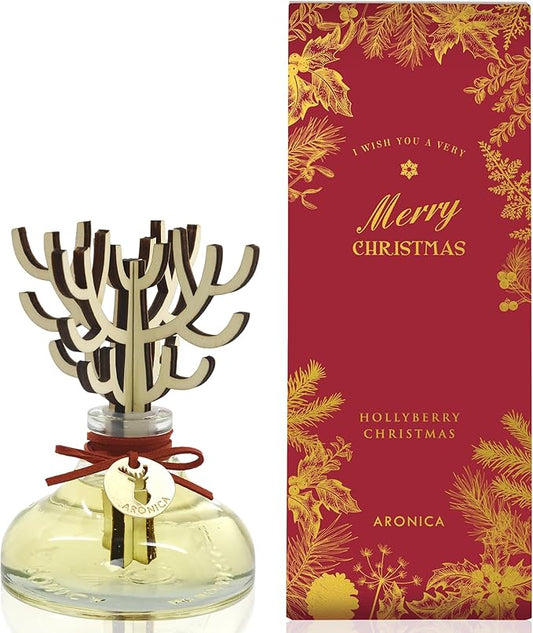 Aronica Christmas Tree Diffuser - Hollyberry Scent, Christmas Decorations Red Reed Diffuser, Cinnamon Smell Holiday Apartment Essentials, Navidad Winter Scented Aromas Home