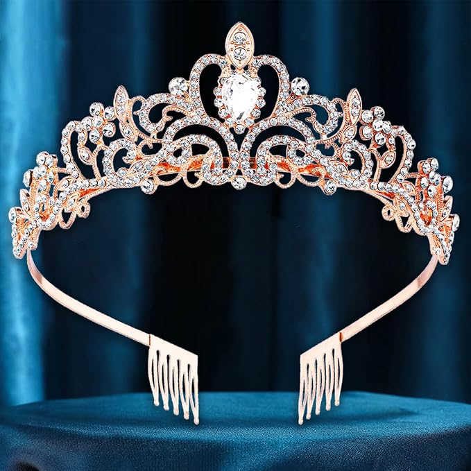 Tiara Crowns for Women,Princess Crown for Girls Crystal Queen Tiaras for Birthday Christmas Costume Bride Wedding Prom-Rose Gold