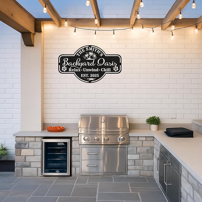 Custom BBQ Grill Metal Sign Personalized Name Wall Art for Outdoor Barbecue Patio Kitchen Backyard Decor Gift for Dad Husband Men Papa Grandpa Father Grilling Enthusiasts Family Lover Funny Gifts 11