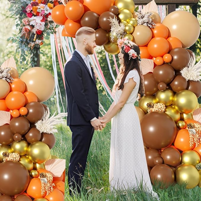 Orange Balloon Garland Kit, Pumpkin Balloon Arch Kit, Orange Brown Sand White Gold Balloon for Fall Boho Baby Shower Birthday Wedding Bridal Shower Thanksgiving Party Decorations