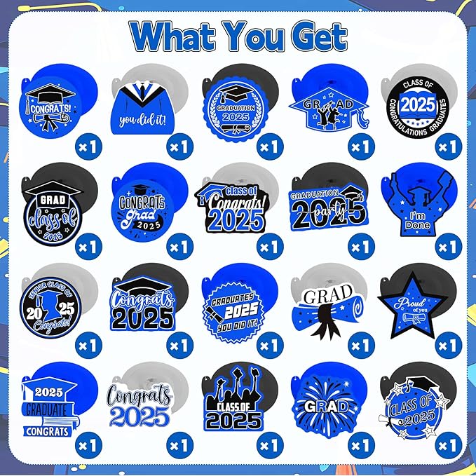 40Pcs Graduation Decorations Hanging Swirls, Blue Black Class of 2025 Graduation Party Hanging Swirls for 2025 Congrats Grad Party Decor