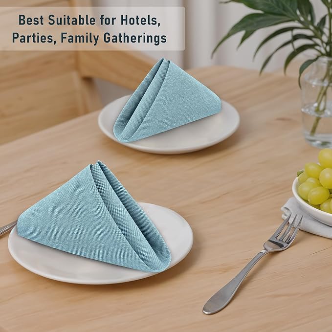 Ruvanti Cloth Napkins Set of 12, 18x18 Inch Napkin Cloth Washable, Soft & Durable, Poly Cotton Dinner Napkins for Parties, Thanksgiving & Weddings - Baby Blue