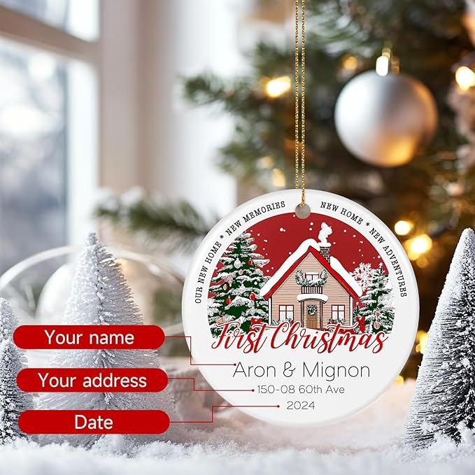 Custom Ceramic Christmas Ornaments with Photo Text - Personalized New Home Christmas Hanging Decorations Decorations