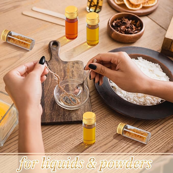 200 Pcs Small Clear Vials Spice Mini Jars with Lids Mini Glass Bottles with Screw Aluminum Metal Caps Tiny Jars Sample Containers for Powder Cream Cosmetic Jewelry Wedding (10 ml,Gold Caps)