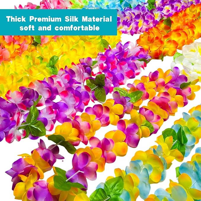 12 Counts Thickened Hawaiian Leis, Perfect Luau Party Supplies for Summer Beach Vacations, Essential Party Decorations for Birthday, Graduation, and Wedding Celebrations