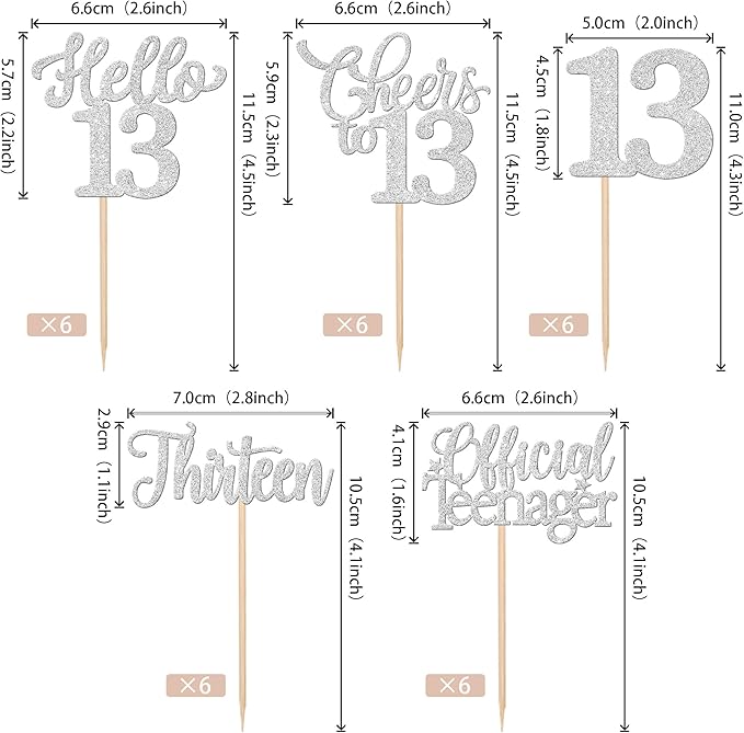 30PCS Happy 13th Birthday Cupcake Toppers Glitter Thirteen Official Teenager Hello 13 Cupcake Picks Cheers to 13 Birthday Decorations for 13th Birthday Anniversary Party Cake Decor Supplies Silver