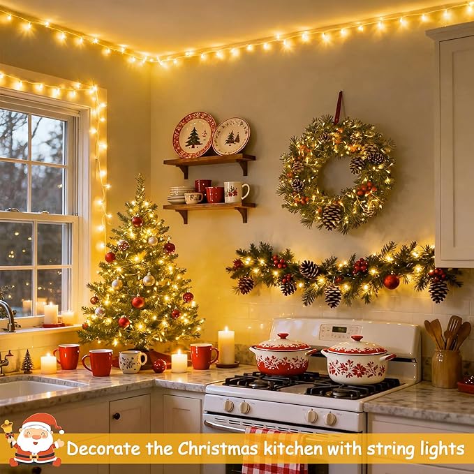 JMEXSUSS 100 LED Warm White Christmas Lights, Indoor String Light Bedroom 8 Modes Christmas Tree Lights Plug in, 33ft Connectable Fairy Twinkle Light Outdoor for Home Garden Xmas Tree Decor
