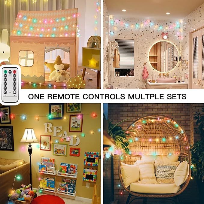 suddus Globe String Lights Bedroom, 100 Led Battery Powered Fairy Lights, Indoor String Lights for Classroom, Backyard, Patio, Garden, Party, Bedroom, Living Room, Easter, 6 Colorful Light