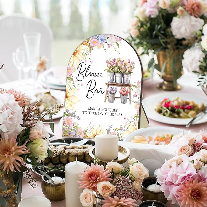 Flower Bouquet Bar Wooden Signs, Floral Welcome Table Sign for Baby Shower Bride Shower, Floral Station for Babies Party, Flower Board for Gender Reveal Party, Baby Shower Bouquet Table Sign 8x10 In
