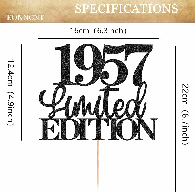 Limited EDITION 1957 Cake Topper - Black Glitter Happy 68th Birthday Party Cake Decoration Supplies, Cheer to 68 Years Cake Bunting Decor for 68th Birthday Party Photo Booth Props