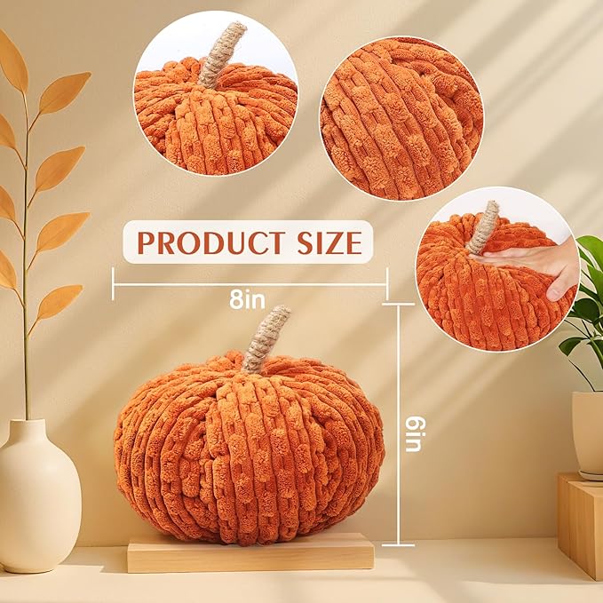 2pcs Faux Pumpkins Fall Harvest Fabric Plush Pumpkin Thanksgiving Halloween Decor for Table Centerpiece Farmhouse (Beige Orange)