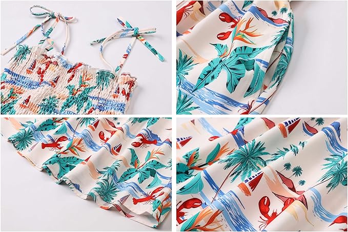 Cromoncent Matching Hawaiian Outfits for Family, Dad and Son Matching Luau Beach Tropical Shirts Mommy Daughter Tropical Sets