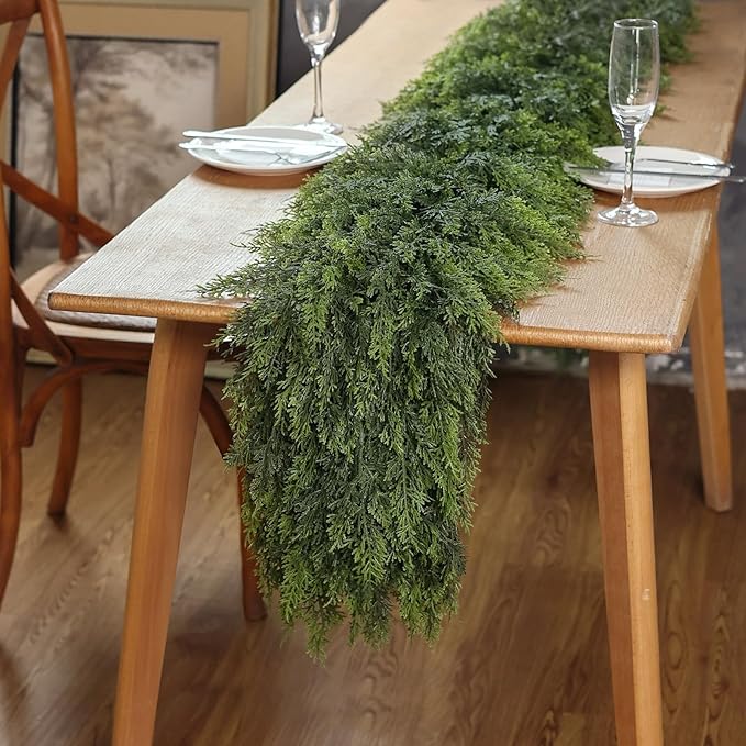 Real Touch Christmas Cedar Garland -9ft Artificial Garlands Faux Cedar Fake Pine Needles Garland for Fireplace,Table,Window,Stairs,Mante,Holiday Indoor Outdoor Xmas Decor(1PCS)