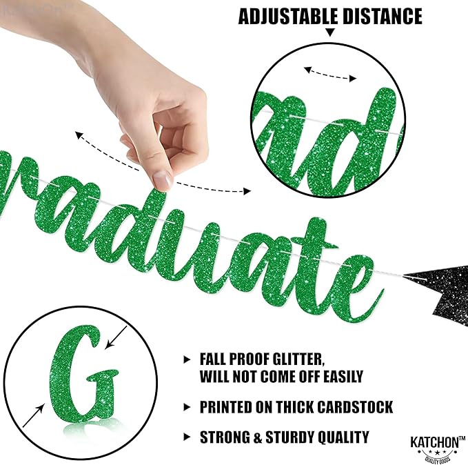 KatchOn, Glitter, Green and Black Graduation Banner - 10 Feet | Congrats Grad Banner for Grad Cap Decorations | Green Graduation Decorations 2025 | Congratulations Decorations | Class of 2025 Decorations