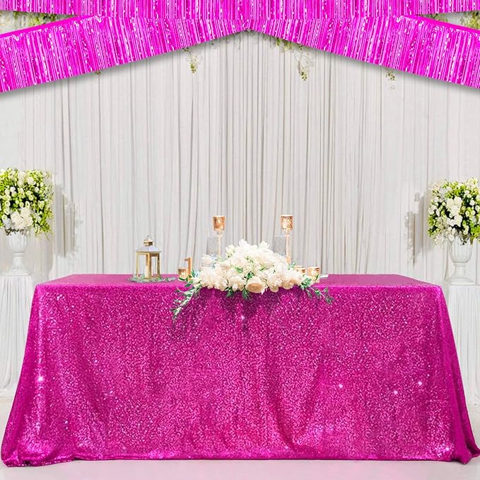 6 Pack 10 Feet Foil Fringe Garland Metallic Tinsel Streamers Banner Wall Hanging Curtain Backdrop for Parade Floats, Bachelorette, Wedding, Birthday, Halloween, Christmas Party Decorations(Fuchsia)