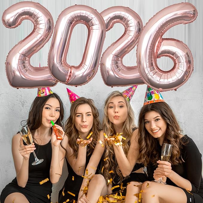 KALOR 42 Inch 2026 Rose Gold Foil Mylar Number Balloons, Giant 2026 New Years Decorations for 2026 Happy New Year Eve and Graduations Party Supplies