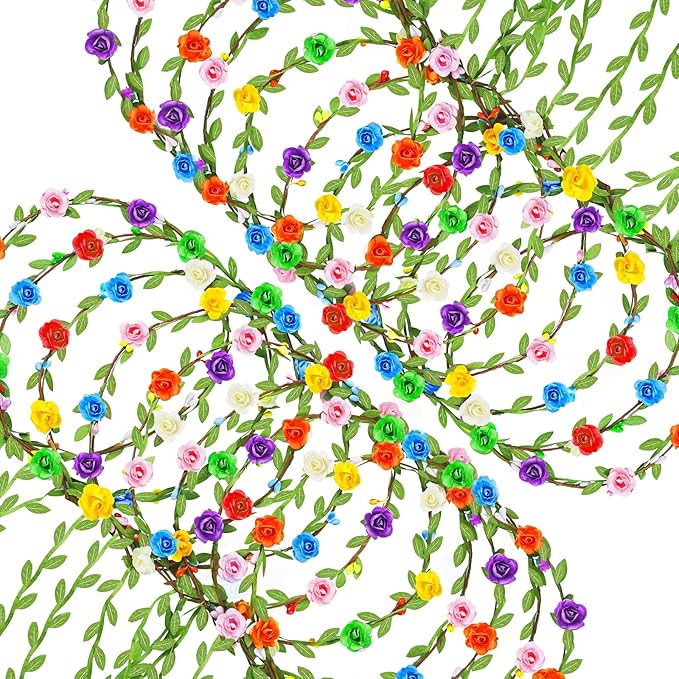 Assorted Colored Flower Crown, Wreath Headband Floral Headpiece Party Festivals, Garland Multicolor Headbands