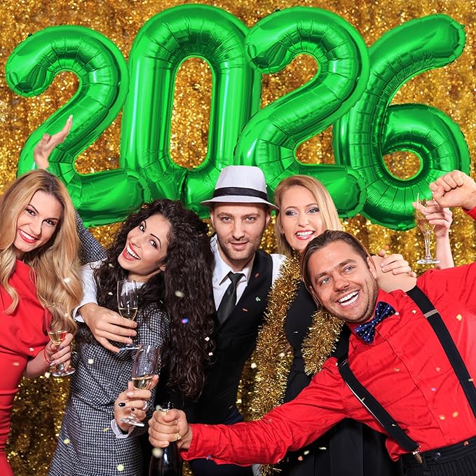 KALOR 42 Inch 2026 Green Foil Mylar Number Balloons, Giant 2026 New Years Decorations for 2026 Happy New Year Eve and Graduations Party Supplies