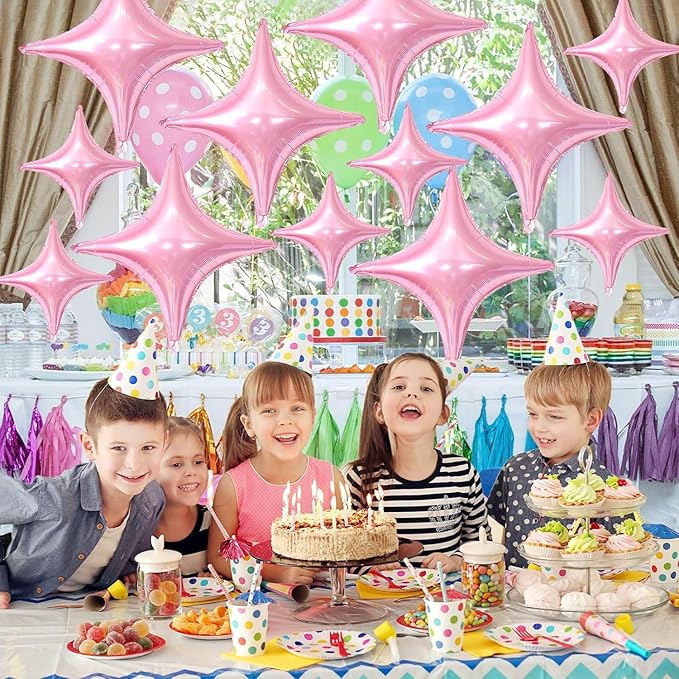 Pink Star Balloons,12Pcs Four Angle Star Foil Balloons,26Inch and 10Inch Pink Quadrangle Helium Polyester Film Balloon for Birthday Anniversary Baby Shower Wedding Party Decorations
