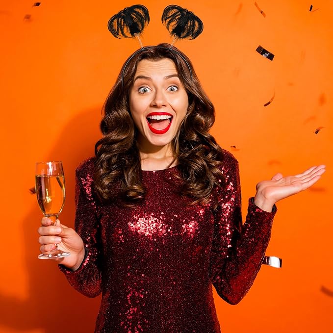 Censen 12 Pcs Christmas Pom Pom Headbands Spirit Party Headwear Tinsel Ponytails Head Bopper for Birthday Holiday