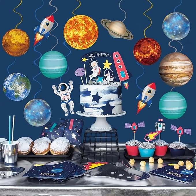 40Pcs Solar System Hanging Swirl Decorations, Outer Space Party Ceiling Hanging Swirls Space Themed Party Swirls Streamers for Space Themed Birthday Baby Shower Party Decor Supplies