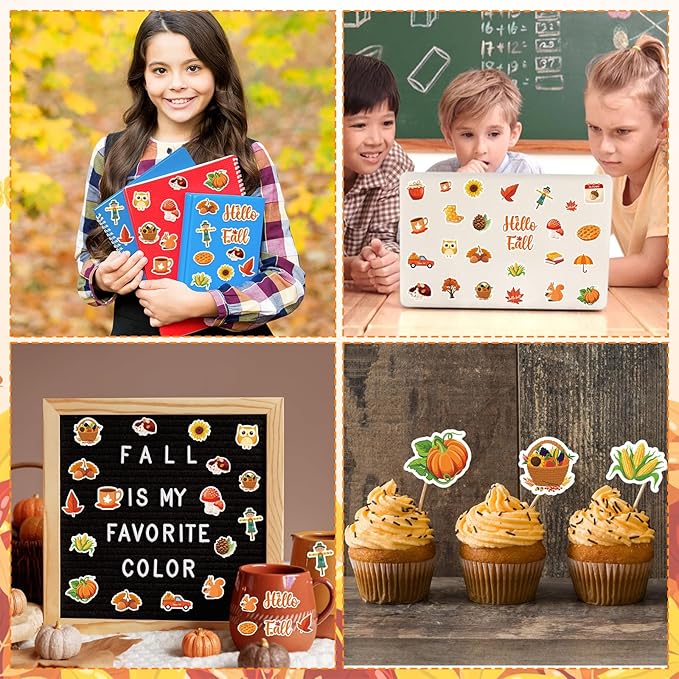 300Pcs Fall Foam Stickers, Cute Self-Adhesive Autumn Thanksgiving Stickers Foam Fall Pumpkin Maple Leaves Sticker Decorations for Home Office School Classroom DIY Art Craft Party Supplies