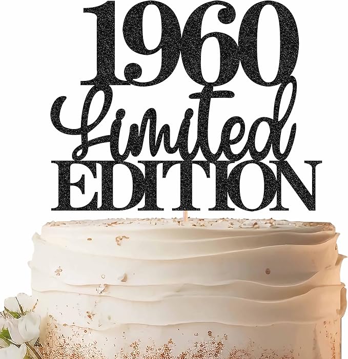 Limited EDITION 1960 Cake Topper - Black Glitter Happy 65th Birthday Party Cake Decoration Supplies, Cheer to 65 Years Cake Bunting Decor for 65th Birthday Party Photo Booth Props