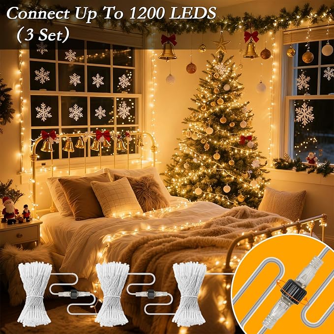 132FT 400 LED Christmas Tree Lights, Bright Warm White Outdoor Christmas String Lights for House, Fairy Lights with 8 Modes, Waterproof & Durable Indoor Outdoor Decor, Timer Included