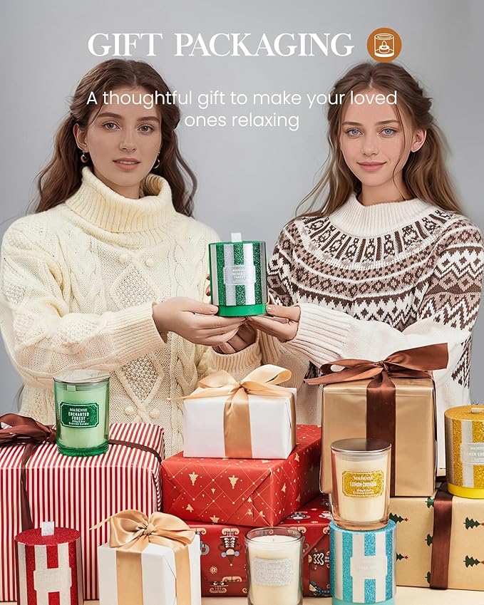 M&SENSE Lemon Scented Candles, Classic Size 8.8 oz Glitter Jar Candles, Holiday Candles Gifts for Women, Strong Scented Natural Soy Candle for Winter Home Decor, 50 Hours Long Burning Candle