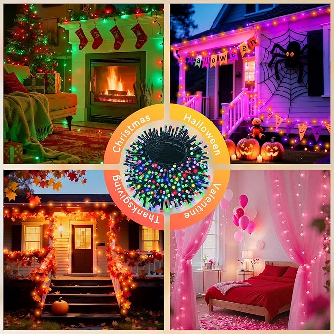 LitHome 66FT 200 LED Color Changing Christmas String Lights Outdoor, 35 Colors 9 Modes RGB Christmas Lights with Remote, Connectable Led String Light Plug in for Xmas Tree Indoor Holiday Party Decor