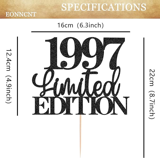 Limited EDITION 1997 Cake Topper - Black Glitter Happy 28th Birthday Party Cake Decoration Supplies, Cheer to 28 Years Cake Bunting Decor for 28th Birthday Party Photo Booth Props