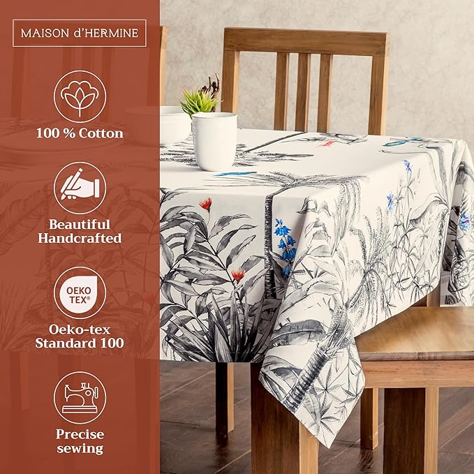 Maison d' Hermine Table Cloth Rectangle Table 100% Cotton 70 x 90 Inches Fall Tablecloth Reusable Everyday Use for Thanksgiving Christmas Decorations Dining Farmhouse Party (Amazonia)