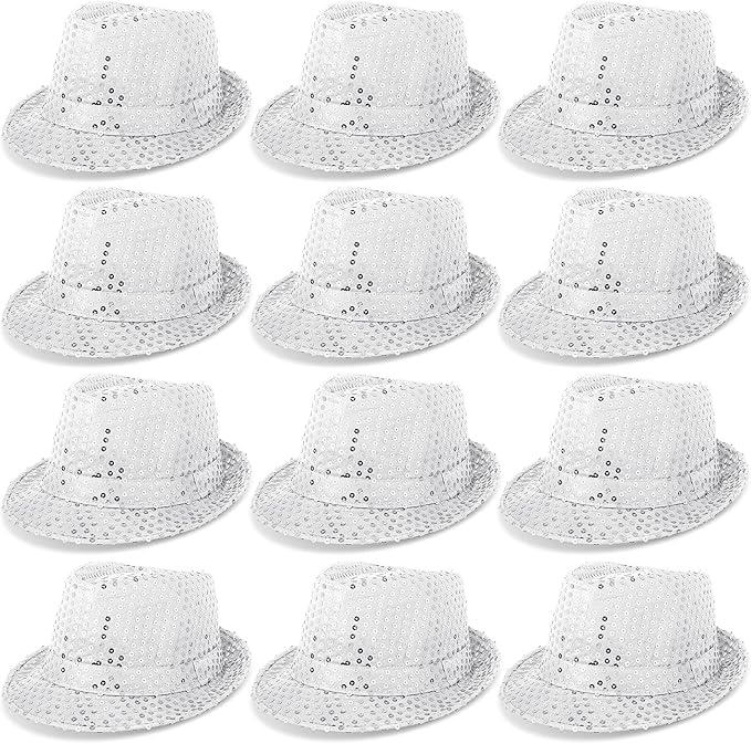 Janmercy 12 Pieces Western Sequin Hat Glitter Solid Color Dance Hat Retro Disco Unisex Costume Cap for Party Props Supplies