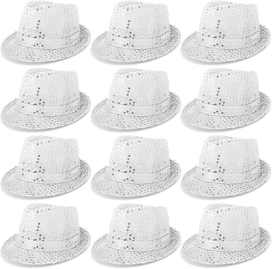 Janmercy 12 Pieces Western Sequin Hat Glitter Solid Color Dance Hat Retro Disco Unisex Costume Cap for Party Props Supplies