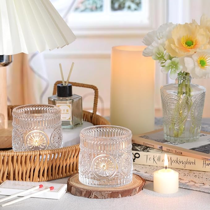 6Pcs Large Votive Candle Holders Clear Glass Tealight Candle Holders for Wedding, Table Centerpiece, Party, Birthday, Home Decor