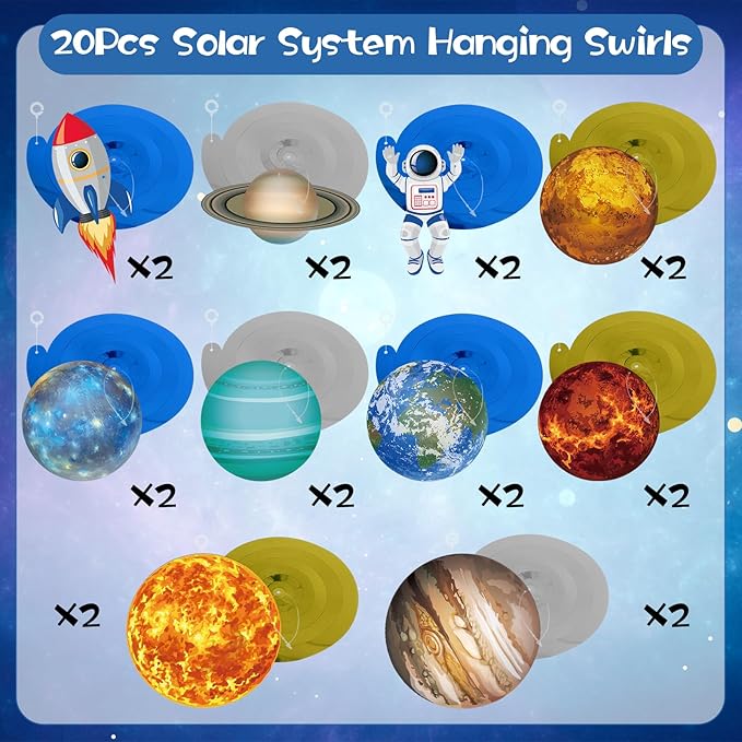 40Pcs Solar System Hanging Swirl Decorations, Outer Space Party Ceiling Hanging Swirls Space Themed Party Swirls Streamers for Space Themed Birthday Baby Shower Party Decor Supplies