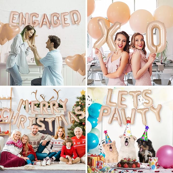 52 Pcs Caramel Letter Balloons,16 Inch Foil Alphabet Letter Balloons,Letter A-Z Balloon Banner Custom Phrase Balloon for Birthday Party Wedding Anniversary Decoration (Caramel 52pcs)