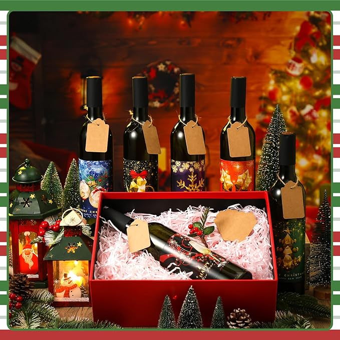 6 Set Coquito Bottles 25 oz Christmas Glass Wine Bottles Brewing Bottles with Christmas Wine Bottle Stickers Airtight Caps for Home Brewing Coquito Beverages Liqueur